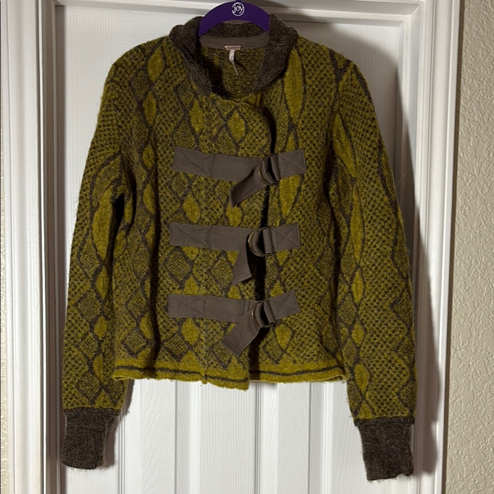 Free People Green and Brown Cardigan Sweater